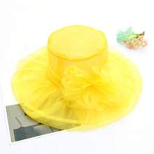 1pc Vintage Elegant Double Layer Organza Flower Detail Sun Hat With Foldable Brim For Women, Summer Bow - Multicolor - View 10