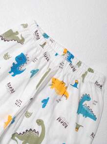 男孩夏季恐龍印花T恤和褲子睡衣 - 白色 - 查看 6
