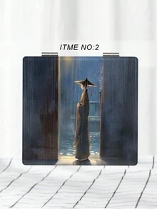 1入組便攜式180°旋轉可折疊正方形化妝鏡,復古風格 - 彩色 - 查看 10