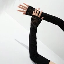 1pair Ladies' Lace Contrast High Elasticity Soft Arm Sleeves With Uv Protection And Cooling Function, Perfect For Sunblock, Cycling, Driving, Golf, Running Halloween Valentine's Day Valentines