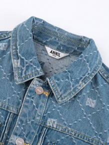 Annil Chaqueta de mezclilla de jacquard diamante versátil de moda para niño preadolescente para primavera y otoño