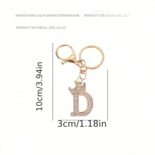1入鍵盤金屬合金鑲嵌25個英文皇冠字母鑰匙扣時尚鑽石鑰匙扣閃閃發光的鑽石鑰匙扣手袋吊飾情人節禮物適用於男女士及女孩作為禮物字母A到Y鑰匙扣 - 金色 - 查看 7