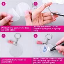 100pcs Acrylic Keychain Blanks For Vinyl, Including 20pcs Clear Acrylic Blanks, 20pcs Tassels, 20pcs Key Rings And 40pcs Jump Rings For Diy Keychain Vinyl Craft - 100 Pieces - View 5