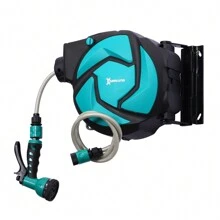 DURHAND 10m Garden Auto Hose Reel Wall Mounted Retractable 7 Patterns Spray Nozzle - Blue - View 8