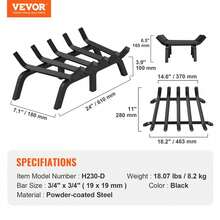 18in To 30in Fireplace Log Grate, Heavy Duty Fireplace Grate With 6 Support Legs, 3/4" Solid Powder-Coated Steel Bars, Log Firewood Burning Rack Holder For Indoor And Outdoor Fireplace - 24英寸 - 查看 7