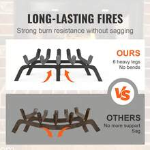 18in To 30in Fireplace Log Grate, Heavy Duty Fireplace Grate With 6 Support Legs, 3/4" Solid Powder-Coated Steel Bars, Log Firewood Burning Rack Holder For Indoor And Outdoor Fireplace - 24英寸 - 查看 3