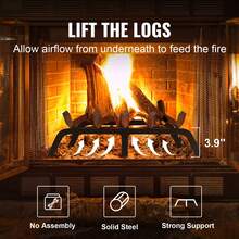 18in To 30in Fireplace Log Grate, Heavy Duty Fireplace Grate With 6 Support Legs, 3/4" Solid Powder-Coated Steel Bars, Log Firewood Burning Rack Holder For Indoor And Outdoor Fireplace - 24英寸 - 查看 4
