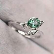 Nuevo accesorio de joyería estilo coreano y japonés, anillo de compromiso elegante y sencillo para dama con hoja con incrustaciones de piedras de color verde y negro como regalo para Año Nuevo, San Valentín, Día de la Madre y Día del Padre