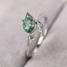Nuevo accesorio de joyería estilo coreano y japonés, anillo de compromiso elegante y sencillo para dama con hoja con incrustaciones de piedras de color verde y negro como regalo para Año Nuevo, San Valentín, Día de la Madre y Día del Padre