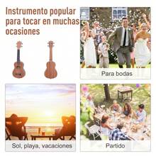 HOMCOM Ukelele 21 Pulgada Ukelele Soprano de Iniciación para Principiantes Ukelele Concierto Hawaiian Cuerdas Aquila de Nylon Material Madera 53x17,5x6,2 cm - Marrón - Ver 7