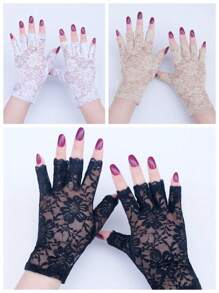 1對女性的花邊半指蕾絲性感優雅手套 - 彩色 - 查看 1