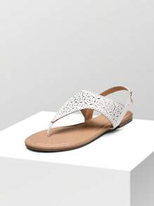 Women Rhinestone Gladiator T-Strap Thong Sandals Casual Wear Cute Flat Sandals Adjustable Buckle Beach Dress Summer Shoes - trắng - Xem 5