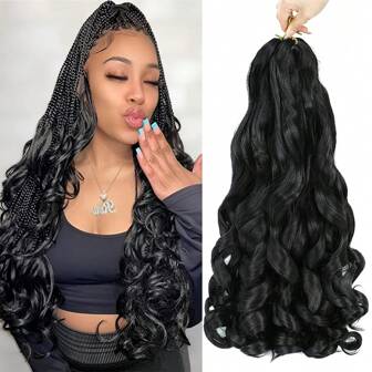 18/24/30 Inch 1 Pack French Curly Braiding Hair Black Loose Wave Bouncy Crochet Hair Pre Stretched Yaki Curly Braiding Hair For Hair Extensions (1B) For Halloween