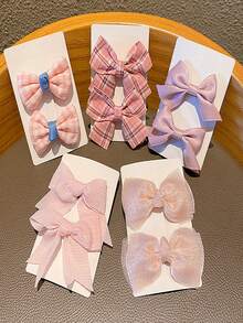 10入組女童蝴蝶結髮夾，公主風花朵布飾髮夾，髮飾配件，不傷頭髮 - 粉色 - 查看 2