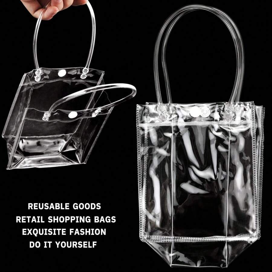 5pcs Transparent PVC Gift Bags (With Handle), Small Clear Gift Packaging Bag, Reusable Shopping Bag (With Handle), Suitable For Merchandise, Retail, Small Businesses - Clear - View 1