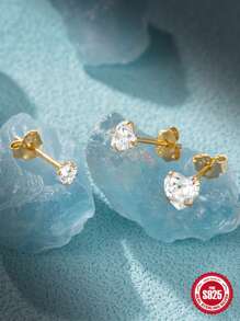 3 Unidades De Prata Esterlina 925 Brinco De Coração Fofo Para Mulheres Brinco Moderno Banhado A Ouro 18k Adequado Para Festa De Dia Dos Namorados Joias Finas Casamento Noivado Joias De Noiva - Ouro - Ver 9