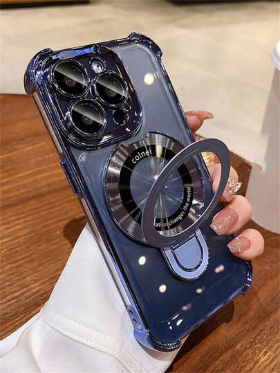 兼容 iPhone 16 15 Pro Max 支架外壳奢华透明电镀气囊防震保护套兼容 iPhone 11 15 12 13 14 Pro Max 14 15 Plus S22 Ultra S23 Ultra S24 Ultra