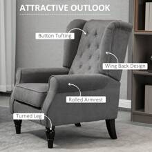 HOMCOM Retro Accent Chair, Wingback Armchair With Wood Frame Button Tufted Design For Living Room Bedroom - Dark Grey - View 7