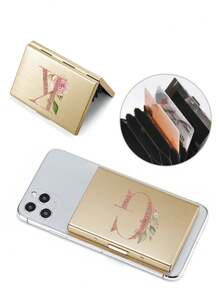 1 pieza Estuche de tarjeta delgado con diseño de iniciales de letra de A a Z en color oro rosa, cartera minimalista fina de metal de aluminio, organizador de tarjetas, tarjetero, billetera para hombres y mujeres, protector RFID