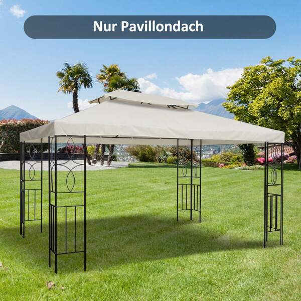 Outsunny Ersatzdach Pavillondach für Metallpavillon Gartenpavillon mit Leckageöffnung Partyzelt Gartenzelt Polyester 4x3m Cremeweiß