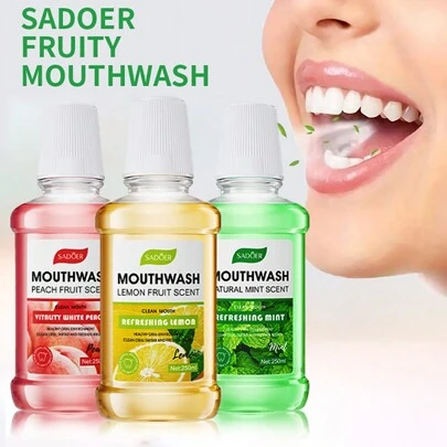 SADOER 250毫升果香漱口水,桃子薄荷檸檬清新口氣漱口水,口氣清新劑,便攜式香氛劑,口氣清新,口腔護理清潔