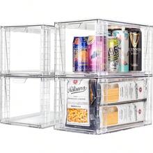 4 Pack Large Stackable Kitchen Storage Drawers, Clear Food SOrganizer Bins With Handles, Easily Assemble For Bathroom, Kitchen, Pantry, Cabinet, Closet - 白色 - 查看 1