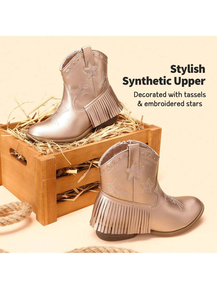 Girls Western Boots | Ankle Cowboy Boots With Tassel And Side Zipper For Little & Big Kid - 粉色 - 查看 1