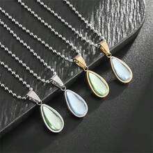 不鏽鋼精緻簡約水滴水晶項鍊女孩時尚珠寶禮物 - 金藍 - 查看 2