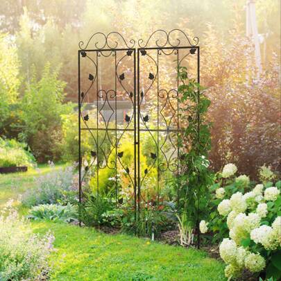 Outsunny Set Of 2 Garden Trellis, Metal Trellis For Climbing Plants Support Frames, Leaf Design