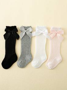 4 Pares De Calcetines Para Niñas Con Lazo De Malla Hasta La Mitad De La Pantorrilla, Nuevo Modelo De Primavera/verano - Multicolor - Ver 2