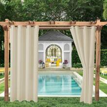Cortinas impermeables para interiores y exteriores, cortinas opacas con protección UV para exteriores, cortinas de privacidad con ojales para jardín, terraza, balcón - Beis - Ver 9