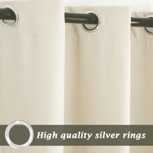 Cortinas impermeables para interiores y exteriores, cortinas opacas con protección UV para exteriores, cortinas de privacidad con ojales para jardín, terraza, balcón - Beis - Ver 7