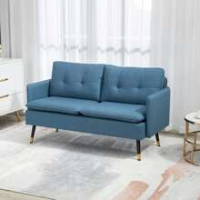 HOMCOM Two Seater Sofa For Living Room, Button Tufted Fabric Couch With Cushions - Blue - View 3