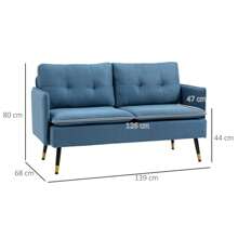 HOMCOM Two Seater Sofa For Living Room, Button Tufted Fabric Couch With Cushions - Blue - View 5