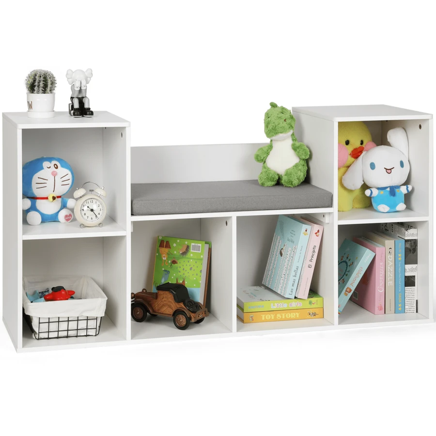 47.2'' W X 24''H X 13.4''D Kids Bookshelf With Reading Nook, 6-Cubby Toy Storage Organizer For Playroom, Kids Room, White - trắng - Xem 1