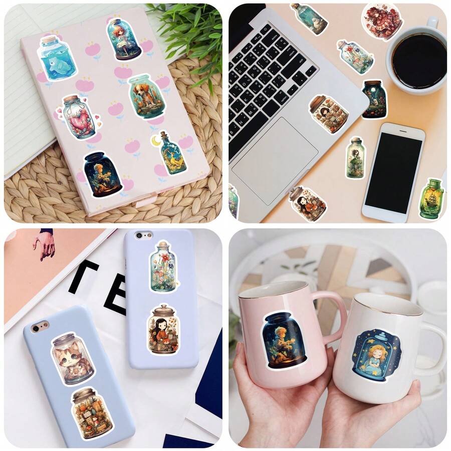 100pcs Water Bottle Stickers, Aesthetics Fantasy Bottle Small World