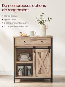 VASAGLE Meuble de Rangement, Buffet, Armoire de Cuisine, Placard, avec Porte Coulissante, 30 x 70 x 80 cm, Étagère Réglable, Style Campagnard, pour Salon - Kaki - Voir 3