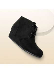 Girls Low Wedge Heel Booties Side Zipper Ankle Boots Toddler/Little Kid/Big Kid - 黑色 - 查看 5