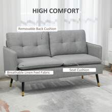 HOMCOM Two Seater Sofa For Living Room, Button Tufted Fabric Couch With Cushions - Grey - View 2