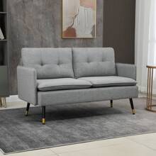 HOMCOM Two Seater Sofa For Living Room, Button Tufted Fabric Couch With Cushions - Grey - View 4