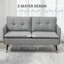 HOMCOM Two Seater Sofa For Living Room, Button Tufted Fabric Couch With Cushions - Grey - View 5