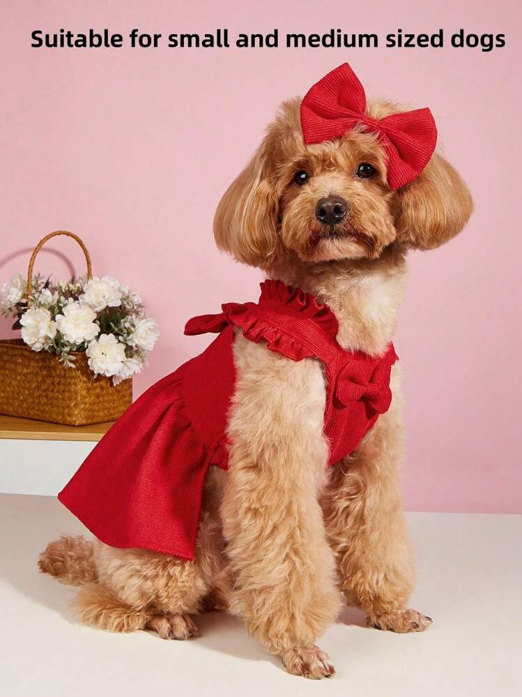 dog christmas dress medium Pet Clothes With Hair Clip, Recommended To Choose One Size Up, Suitable For Small Dogs, Red Corduroy With Bowknot Christmas tree Color:Burgundy(Maroon) Tiered Tulle Coco chanel said, a The snowflake