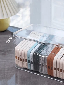 1pc Acrylic Dustproof Transparent Storage Box With Lid For Phone Case, Multi-Function Portable Organizer - Clear - View 7