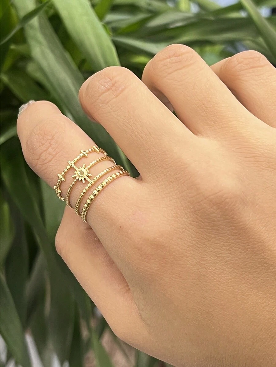 1 Stück goldfarbener Ring aus Edelstahl mit lichtförmiger Öffnung und verstellbarer Größe, geeignet für tägliche Dekoration von Frauen oder als Geschenk - Goldgelb - Übersicht 1