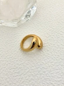 Mazuer 1 pieza Anillo con forma de gota de agua de doble cabeza estilo francés vintage chapado en oro de 18K, anillo unisex de acero inoxidable para uso diario/fiesta/regalo - Amarillo Oro - Ver 6