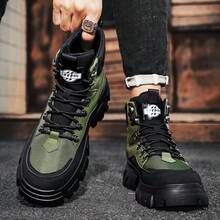 1雙運動風格男士高筒運動鞋,厚底,適用於秋冬戶外運動鞋 - 綠色 - 查看 2