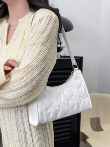 Solid Color & Minimalist & Luxe Style Pentagram Design Shoulder Bag - White - View 3