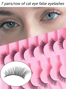 7對半眼式假睫毛,貓眼自然蓬松人造貂毛睫毛,輕柔群簇的長短睫毛 - 自然纖長款 - 查看 1