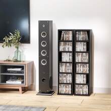 HOMCOM 204 CD Media Display Shelf Unit Set Of 2 Blu-Ray Tower Rack W/ Adjustable Shelves Bookcase Storage Organiser - Black - View 8