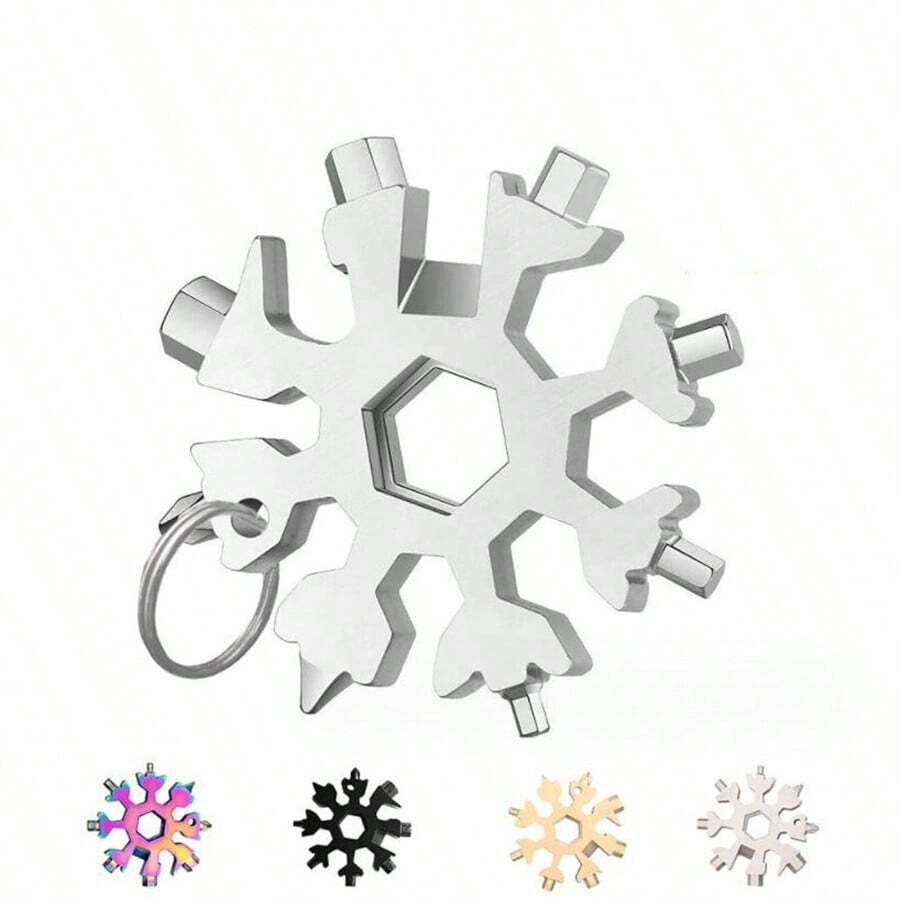 Dụng cụ đa năng hình bông tuyết mini 18 trong 1, Dụng cụ mở nắp chai hình bông tuyết bằng thép không gỉ / Bộ tuốc nơ vít Phillips phẳng / Cờ lê Quà tặng Giáng sinh cho nam giới, Dụng cụ tiện ích cắm trại thú vị, Quà tặng cắm trại độc đáo - Bạc - Xem 1